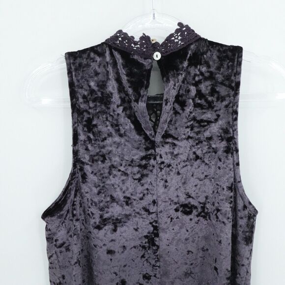 Entro Sz Small Top‎ Deep Purple Crushed Velvet Goth Whimsigoth Lace Scallop Hem - Picture 7 of 10